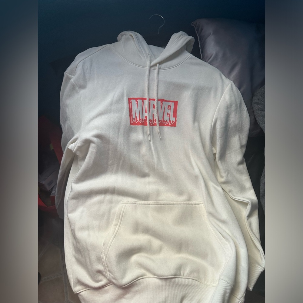 All white Marvel hoodie